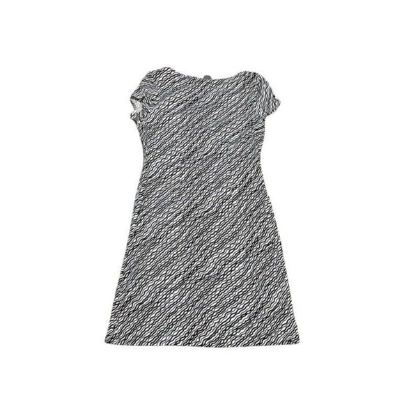 Ann Taylor Sheath Dress Faux Wrap Women's Size 8 Black Brown Pattern Geometric - Picture 5 of 9